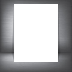 Metal silver background with white paper