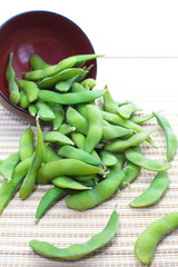 edamame nibbles, boiled green soy beans, japanese food