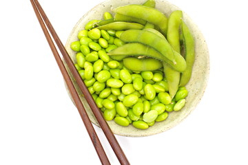 edamame nibbles, boiled green soy beans, japanese food