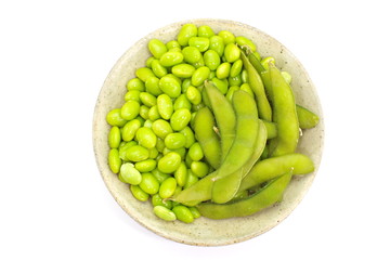 edamame nibbles, boiled green soy beans, japanese food