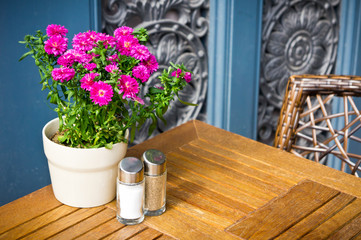 Vintage old fashioned cafe chairs with table in Copenhagen, Denm