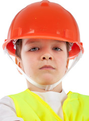 Portrait of boy in orange helmet, insulation