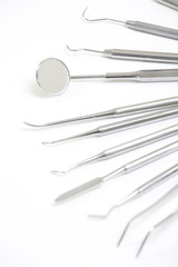 Set of metal medical equipment tools for teeth dental care