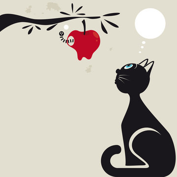 Gatto e bruco nella mela