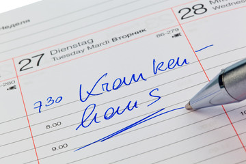 Eintrag im Kalender: Krankenhaus