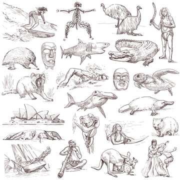 Australian collection - full sized hand drawings on white