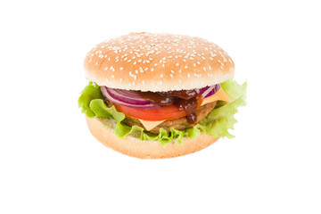 Hamburger with selective focus on white