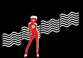 Red woman, silhouette on the dark background