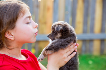 Beautiful kid girl portrait with puppy chihuahua doggy