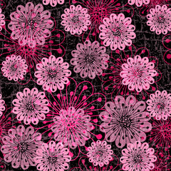 Dark seamless pattern with pink flowers