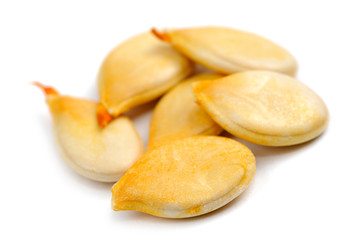 Pumpkin Seeds (Pepitas) Macro Isolated on White Background