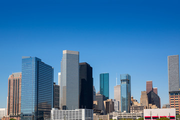 Houston downtown skyscrappers skyline on blue sky