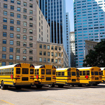 school bus row at San Francisco market photo mount