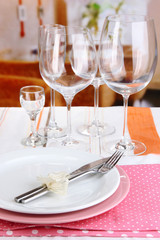 Fototapeta premium Table setting with glasses for different drinks