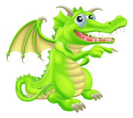 Cartoon Dragon Mascot Pointing