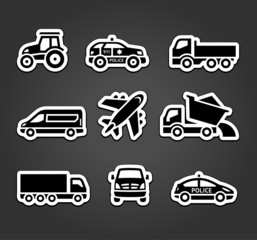 Set of sticky stickers, transport icons