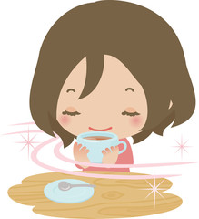 お茶を飲んでくつろぐ若い女性