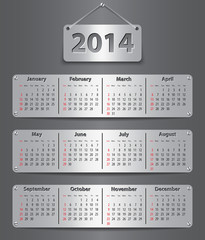 2014 English calendar