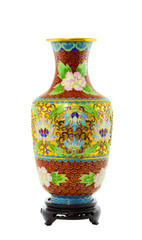 Front shot of classic chinese paint vase isolation on white