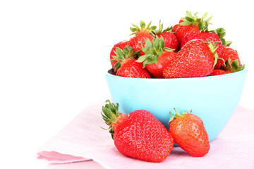 Fresh strawberry in bowl isolated on white