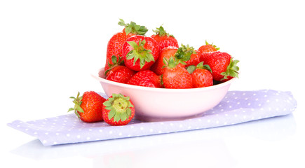 Fresh strawberry in bowl isolated on white