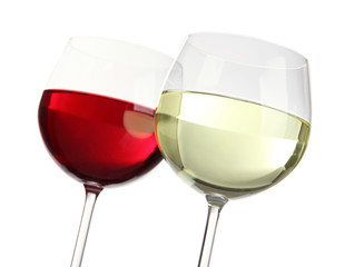 Glasses of wine close-up isolated on white