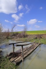 Fototapeta na wymiar Drewniane ścieżki nad kanałem zalanych