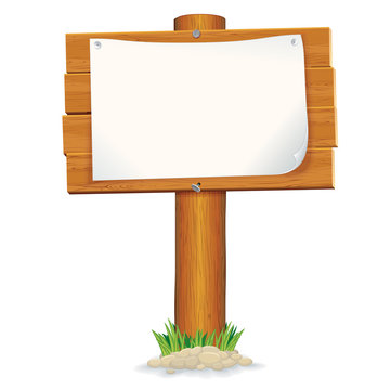 Wooden Sign with Paper Note. Illustration