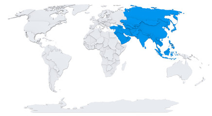 Asia on bump map of the world