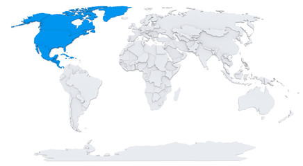 North America on bump map of the world