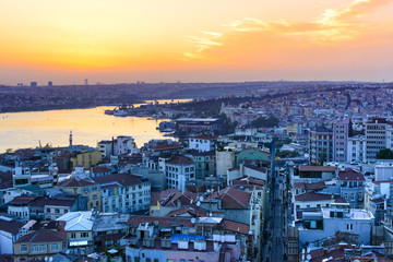 Colorful view of Holden Horn from Galata Tower in sunset