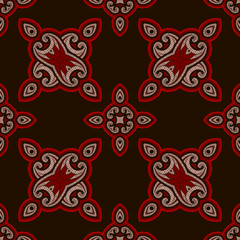 Patterned floor tile in oriental style in red and black colors
