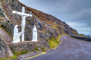 Crucifix at the road on Dingle peninsula, Ireland