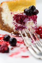 Cheesecake slice with mixed berries topping