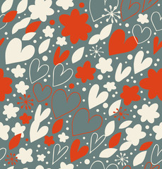 Hand drawn background with hearts and flowers
