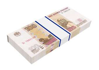 Russian money on white. 3D photo rendering.