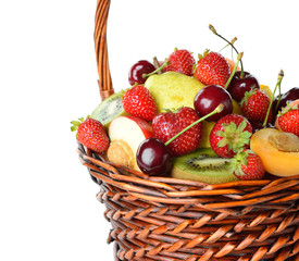Various fruit in a brown basket