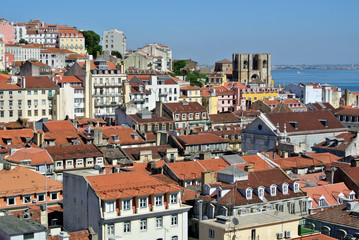 Panoramic view on historic Alfama in Lisbon