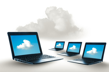 Fototapeta premium Laptop access to the clouds system