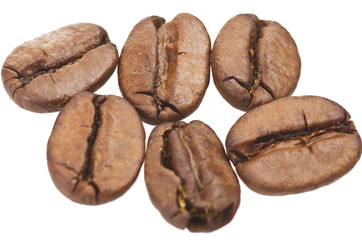 Coffee beans close up on the white