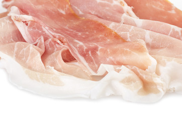Prosciutto crudo, italian ham on white background