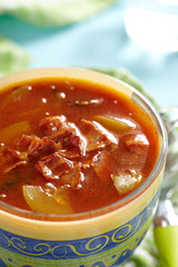 Tomato minestrone soup with bacon