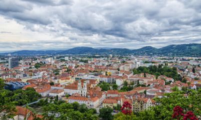 Fototapeta na wymiar Areal View of Graz city