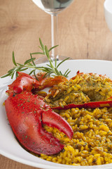 Clawed Lobster with yellow rice