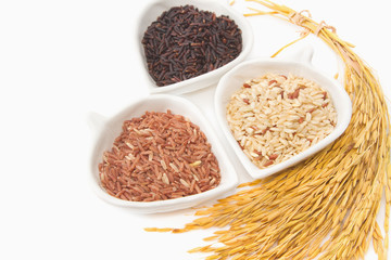 Rice varieties,wheat,brown rice,black jasmin rice in  white cera