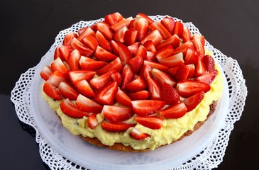 bisquit fruit cake with strawberries