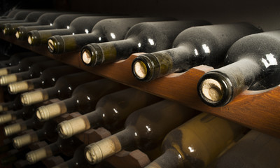 Wine bottles on shelf