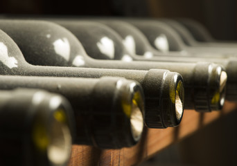Wine bottles on shelf
