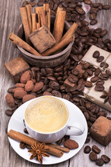 coffee with Chocolate bar and spices
