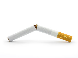 Broken cigarette isolated on white background